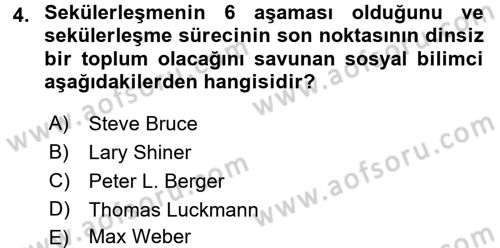 Din Sosyolojisi Dersi 2015 - 2016 Yılı (Final) Dönem Sonu Sınav Soruları 4. Soru