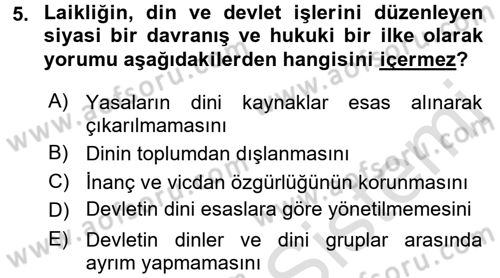 Din Sosyolojisi Dersi 2015 - 2016 Yılı (Final) Dönem Sonu Sınav Soruları 5. Soru