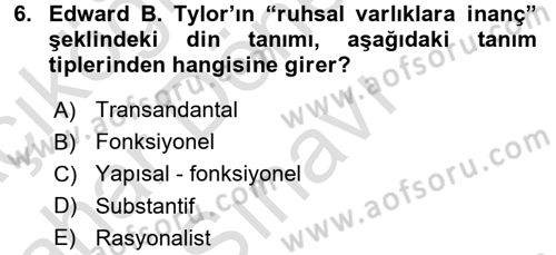 Din Sosyolojisi Dersi 2015 - 2016 Yılı (Final) Dönem Sonu Sınav Soruları 6. Soru