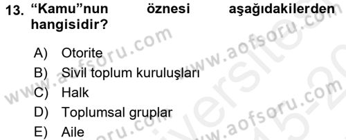 Din Sosyolojisi Dersi 2015 - 2016 Yılı Tek Ders Sınavı 13. Soru