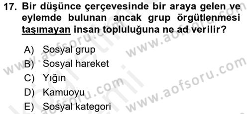 Din Sosyolojisi Dersi 2015 - 2016 Yılı Tek Ders Sınavı 17. Soru