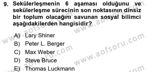 Din Sosyolojisi Dersi 2015 - 2016 Yılı Tek Ders Sınavı 9. Soru