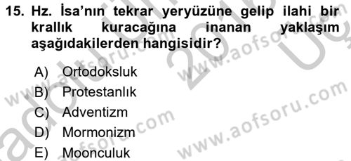 Din Sosyolojisi Dersi 2016 - 2017 Yılı 3 Ders Sınav Soruları 15. Soru