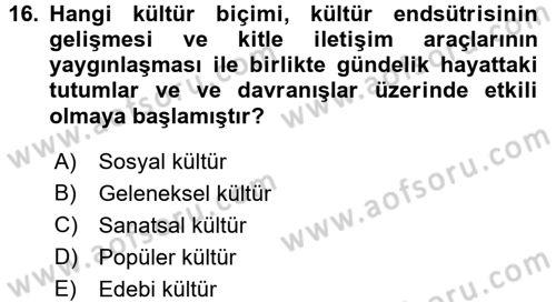 Din Sosyolojisi Dersi 2016 - 2017 Yılı 3 Ders Sınav Soruları 16. Soru