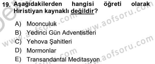 Din Sosyolojisi Dersi 2016 - 2017 Yılı 3 Ders Sınav Soruları 19. Soru