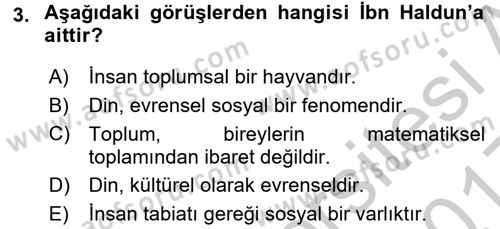 Din Sosyolojisi Dersi 2016 - 2017 Yılı 3 Ders Sınav Soruları 3. Soru