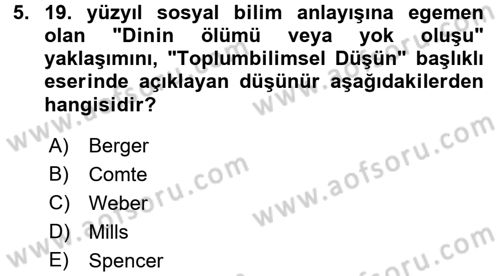 Din Sosyolojisi Dersi 2016 - 2017 Yılı 3 Ders Sınav Soruları 5. Soru
