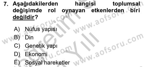 Din Sosyolojisi Dersi 2016 - 2017 Yılı 3 Ders Sınav Soruları 7. Soru