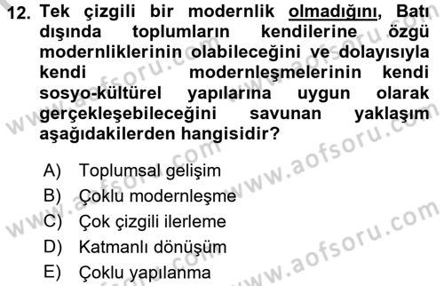 Din Sosyolojisi Dersi 2016 - 2017 Yılı (Vize) Ara Sınav Soruları 12. Soru