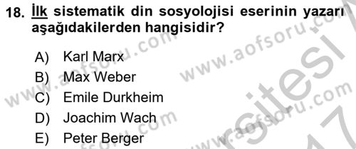 Din Sosyolojisi Dersi 2016 - 2017 Yılı (Vize) Ara Sınav Soruları 18. Soru