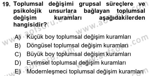 Din Sosyolojisi Dersi 2016 - 2017 Yılı (Vize) Ara Sınav Soruları 19. Soru