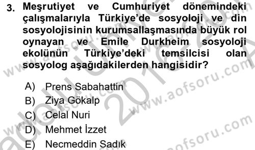 Din Sosyolojisi Dersi 2016 - 2017 Yılı (Vize) Ara Sınav Soruları 3. Soru