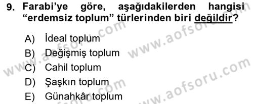 Din Sosyolojisi Dersi 2016 - 2017 Yılı (Vize) Ara Sınav Soruları 9. Soru