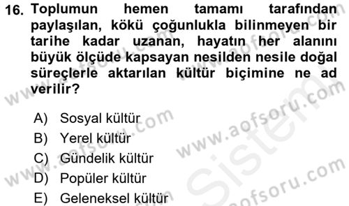 Din Sosyolojisi Dersi 2017 - 2018 Yılı 3 Ders Sınav Soruları 16. Soru