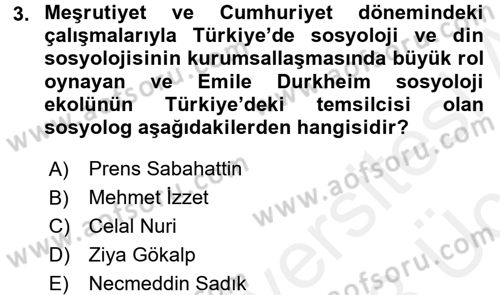 Din Sosyolojisi Dersi 2017 - 2018 Yılı 3 Ders Sınav Soruları 3. Soru