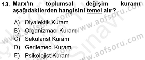 Din Sosyolojisi Dersi 2017 - 2018 Yılı (Vize) Ara Sınav Soruları 13. Soru