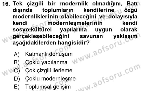 Din Sosyolojisi Dersi 2017 - 2018 Yılı (Vize) Ara Sınav Soruları 16. Soru