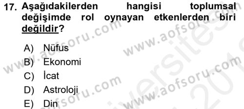 Din Sosyolojisi Dersi 2017 - 2018 Yılı (Vize) Ara Sınav Soruları 17. Soru
