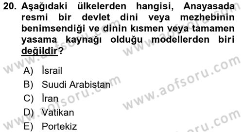 Din Sosyolojisi Dersi 2017 - 2018 Yılı (Vize) Ara Sınav Soruları 20. Soru
