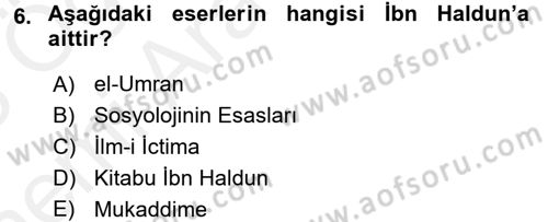 Din Sosyolojisi Dersi 2017 - 2018 Yılı (Vize) Ara Sınav Soruları 6. Soru