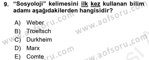 Din Sosyolojisi Dersi 2017 - 2018 Yılı (Vize) Ara Sınav Soruları 9. Soru