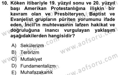 Din Sosyolojisi Dersi 2017 - 2018 Yılı (Final) Dönem Sonu Sınav Soruları 10. Soru