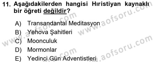 Din Sosyolojisi Dersi 2017 - 2018 Yılı (Final) Dönem Sonu Sınav Soruları 11. Soru
