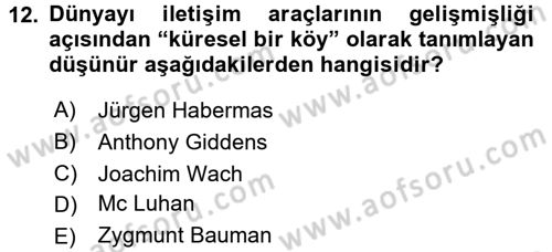 Din Sosyolojisi Dersi 2017 - 2018 Yılı (Final) Dönem Sonu Sınav Soruları 12. Soru