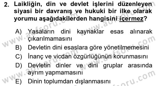 Din Sosyolojisi Dersi 2017 - 2018 Yılı (Final) Dönem Sonu Sınav Soruları 2. Soru