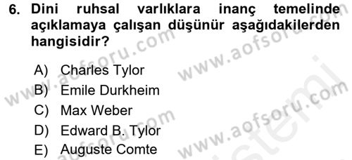 Din Sosyolojisi Dersi 2017 - 2018 Yılı (Final) Dönem Sonu Sınav Soruları 6. Soru