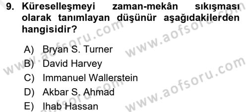 Din Sosyolojisi Dersi 2017 - 2018 Yılı (Final) Dönem Sonu Sınav Soruları 9. Soru