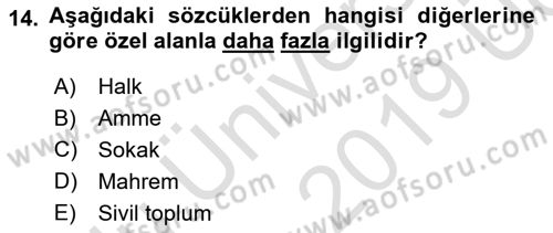 Din Sosyolojisi Dersi 2018 - 2019 Yılı 3 Ders Sınavı 14. Soru