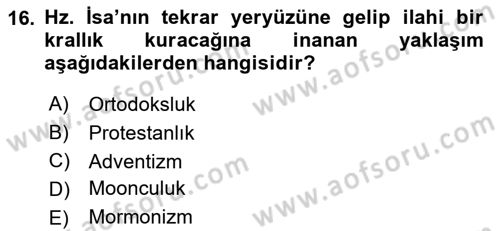 Din Sosyolojisi Dersi 2018 - 2019 Yılı 3 Ders Sınavı 16. Soru