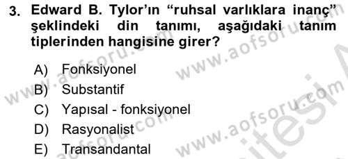 Din Sosyolojisi Dersi 2018 - 2019 Yılı 3 Ders Sınavı 3. Soru