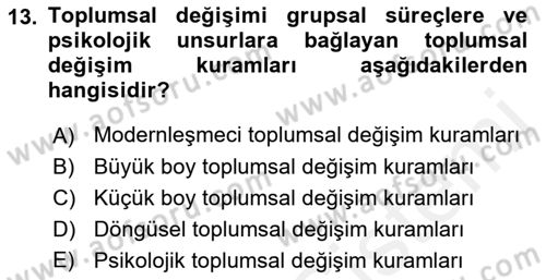 Din Sosyolojisi Dersi 2018 - 2019 Yılı (Vize) Ara Sınav Soruları 13. Soru