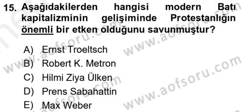 Din Sosyolojisi Dersi 2018 - 2019 Yılı (Vize) Ara Sınav Soruları 15. Soru