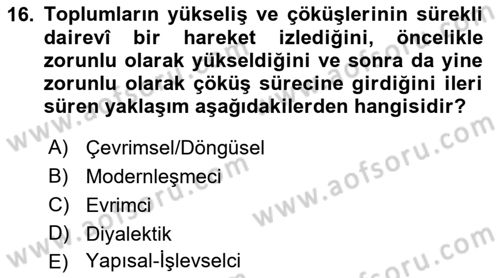 Din Sosyolojisi Dersi 2018 - 2019 Yılı (Vize) Ara Sınav Soruları 16. Soru