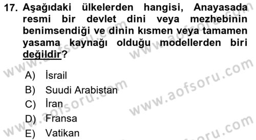 Din Sosyolojisi Dersi 2018 - 2019 Yılı (Vize) Ara Sınav Soruları 17. Soru