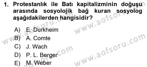 Din Sosyolojisi Dersi 2018 - 2019 Yılı (Final) Dönem Sonu Sınav Soruları 1. Soru