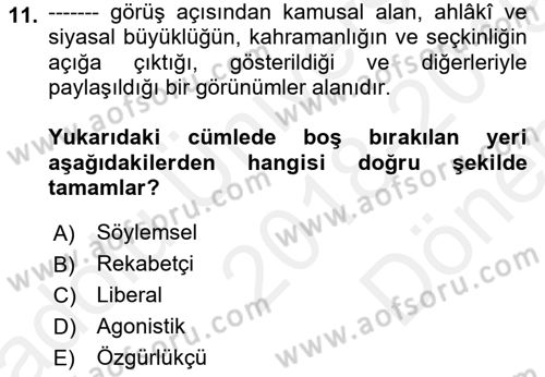 Din Sosyolojisi Dersi 2018 - 2019 Yılı (Final) Dönem Sonu Sınav Soruları 11. Soru