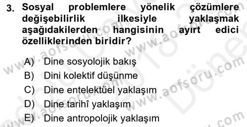 Din Sosyolojisi Dersi 2018 - 2019 Yılı (Final) Dönem Sonu Sınav Soruları 3. Soru