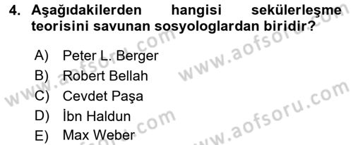 Din Sosyolojisi Dersi 2018 - 2019 Yılı (Final) Dönem Sonu Sınav Soruları 4. Soru