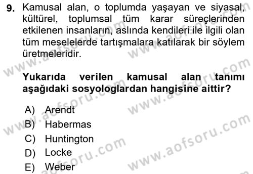 Din Sosyolojisi Dersi 2018 - 2019 Yılı (Final) Dönem Sonu Sınav Soruları 9. Soru