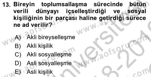 Din Sosyolojisi Dersi 2018 - 2019 Yılı Yaz Okulu Sınav Soruları 13. Soru