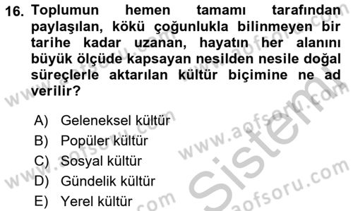 Din Sosyolojisi Dersi 2018 - 2019 Yılı Yaz Okulu Sınav Soruları 16. Soru