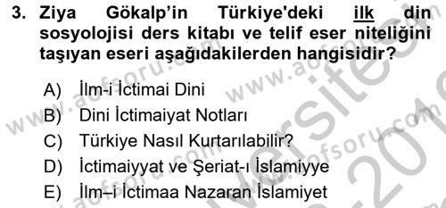 Din Sosyolojisi Dersi 2018 - 2019 Yılı Yaz Okulu Sınav Soruları 3. Soru