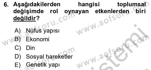 Din Sosyolojisi Dersi 2018 - 2019 Yılı Yaz Okulu Sınav Soruları 6. Soru