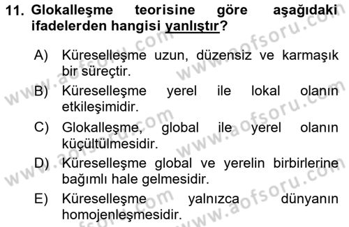 Din Sosyolojisi Dersi 2020 - 2021 Yılı Yaz Okulu Sınav Soruları 11. Soru