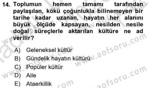Din Sosyolojisi Dersi 2020 - 2021 Yılı Yaz Okulu Sınav Soruları 14. Soru