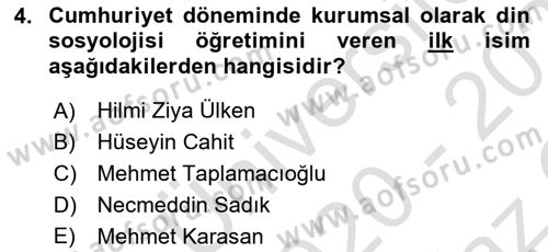 Din Sosyolojisi Dersi 2020 - 2021 Yılı Yaz Okulu Sınav Soruları 4. Soru